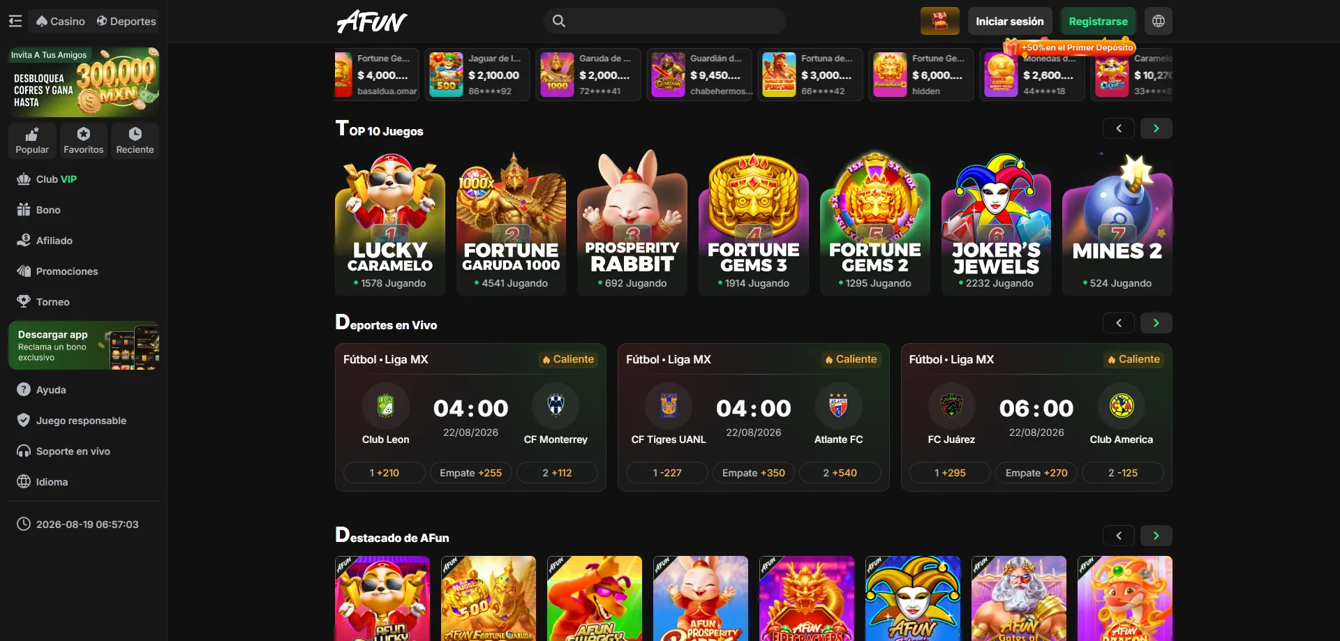 Promociones de apuestas deportivas en AFUN Casino México