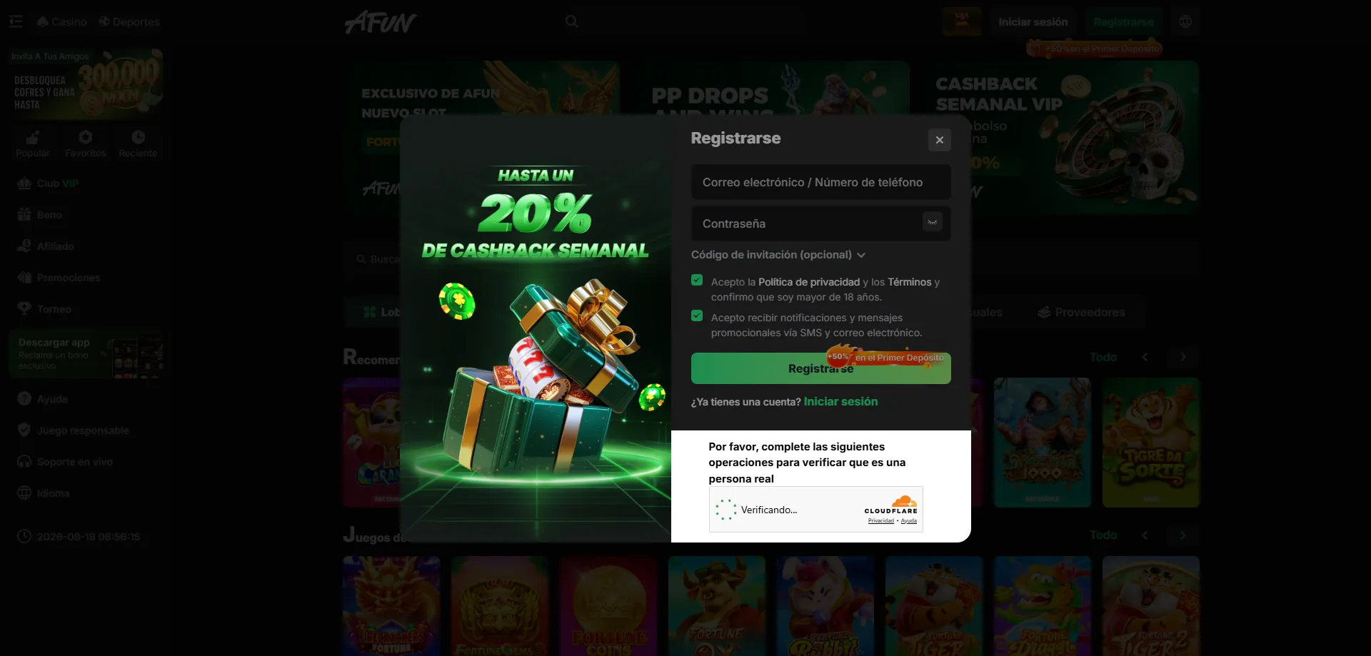 Cómo registrarse en AFUN Casino para jugar tragamonedas